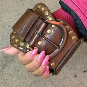 Vintage brown chunky leather studded belt